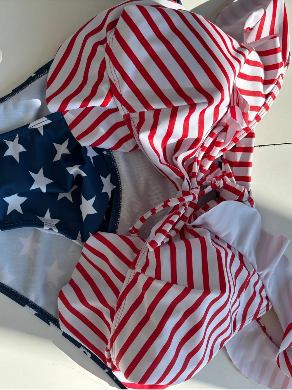 Women’s large Red Stripe & Navy Star one Piece Swim suit